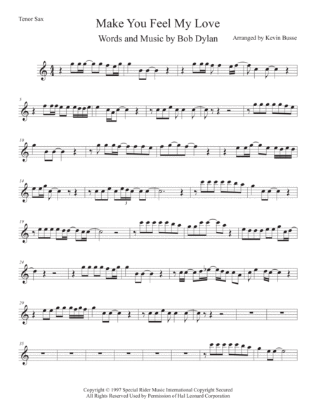 Make You Feel My Love Tenor Sax Original Key Sheet Music