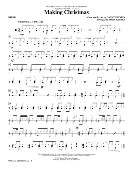 Making Christmas From The Nightmare Before Christmas Arr Mark Brymer Drums Sheet Music