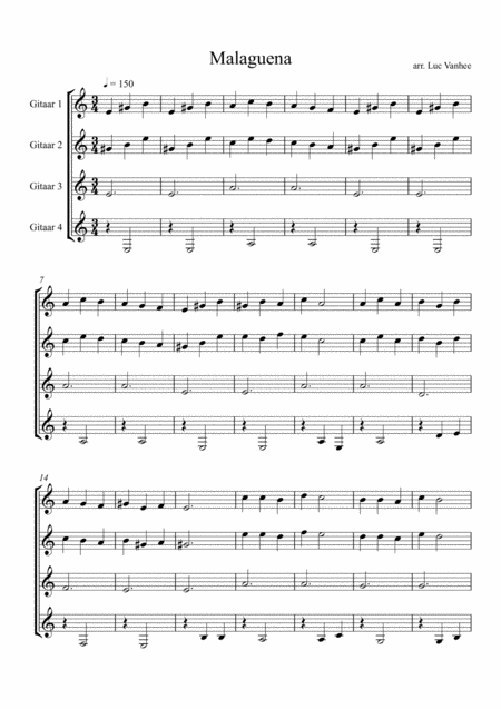 Malaguena Score Parts Guitar Quartet Sheet Music