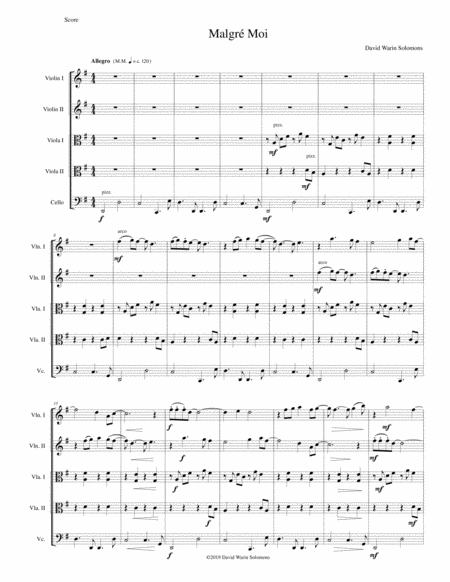 Free Sheet Music Malgr Moi For String Quintet 2 Violins 2 Violas Cello