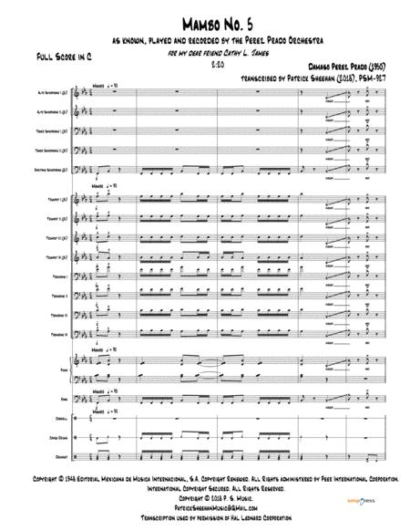 Free Sheet Music Mambo No 5 Perez Prado Full Score Set Of Parts