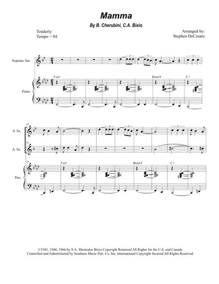 Free Sheet Music Mamma Duet For Soprano And Alto Saxophone