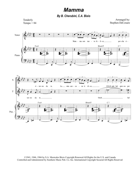 Free Sheet Music Mamma For 2 Part Choir Soprano And Tenor