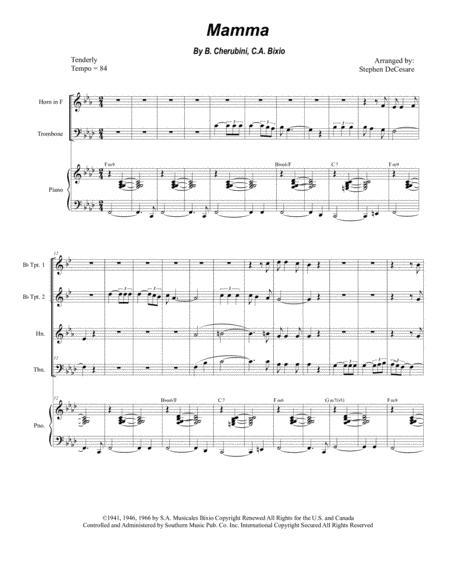 Mamma For Brass Quartet And Piano Sheet Music