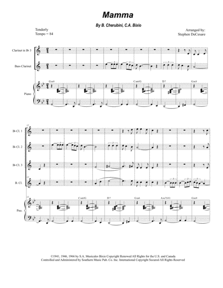 Mamma For Clarinet Choir And Piano Sheet Music