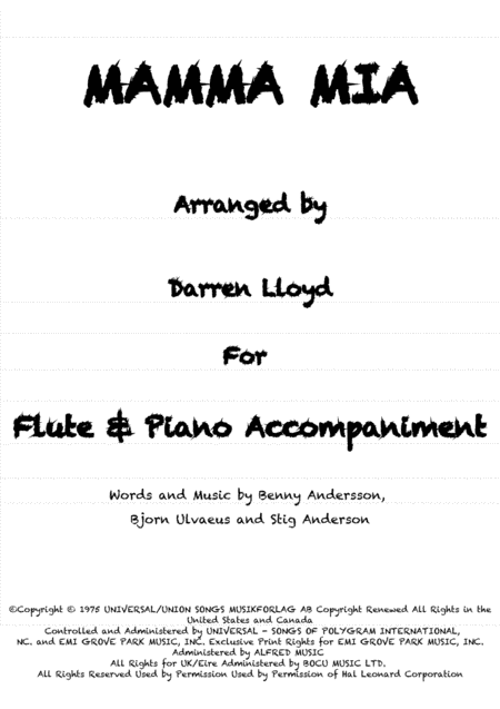 Mamma Mia Flute Piano Sheet Music