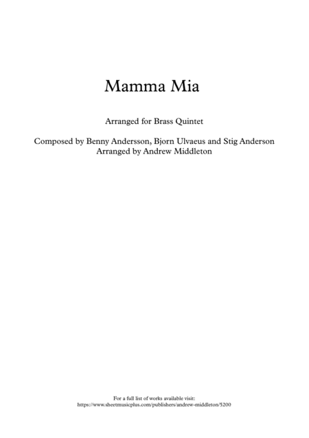 Free Sheet Music Mamma Mia For Brass Quintet