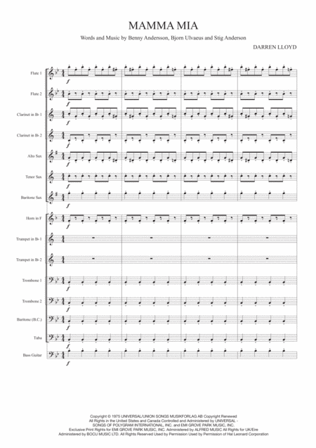 Mamma Mia For Pep Band Sheet Music