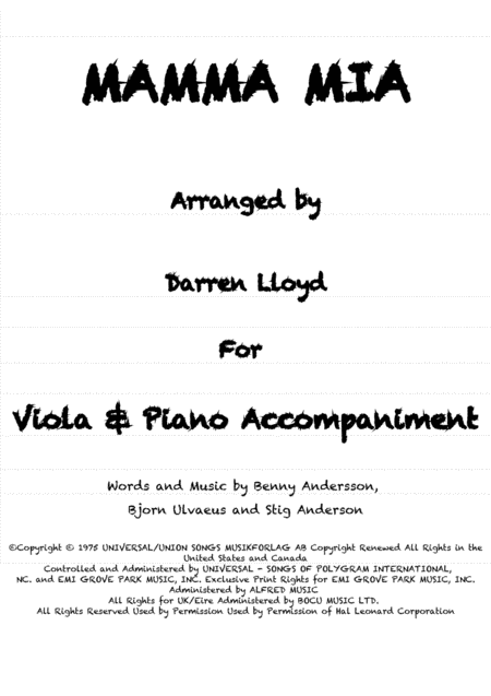 Free Sheet Music Mamma Mia Solo Viola Piano