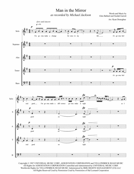 Man In The Mirror Satb A Cappella Sheet Music