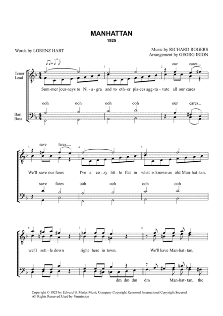 Free Sheet Music Manhattan Ttbb Barbershop Style