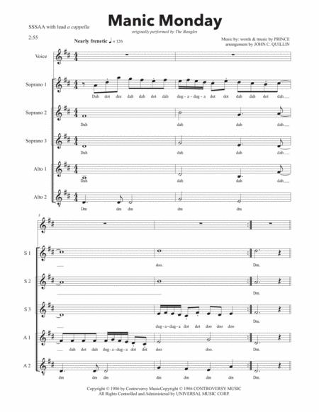 Free Sheet Music Manic Monday