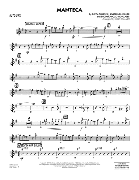 Free Sheet Music Manteca Arr Mike Tomaro Alto Sax