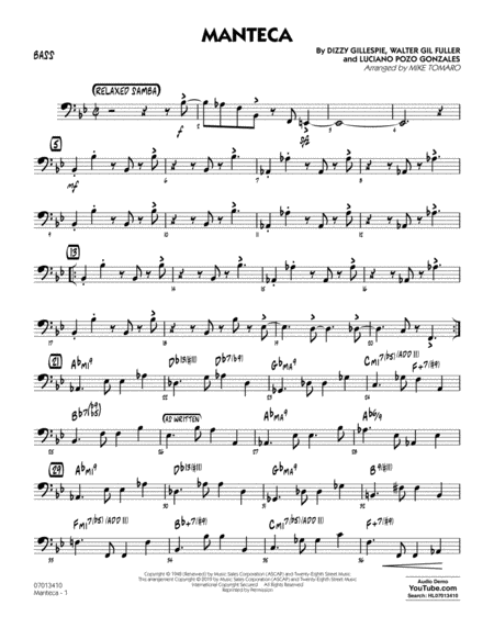 Free Sheet Music Manteca Arr Mike Tomaro Bass