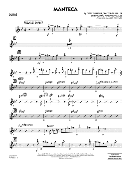 Manteca Arr Mike Tomaro Guitar Sheet Music