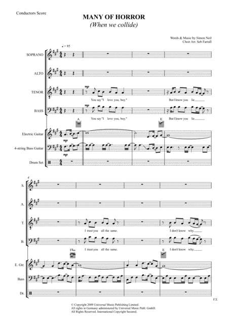 Many Of Horror When We Collide Satb Sheet Music
