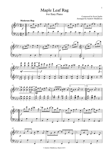 Free Sheet Music Maple Leaf Rag Easy Piano Version