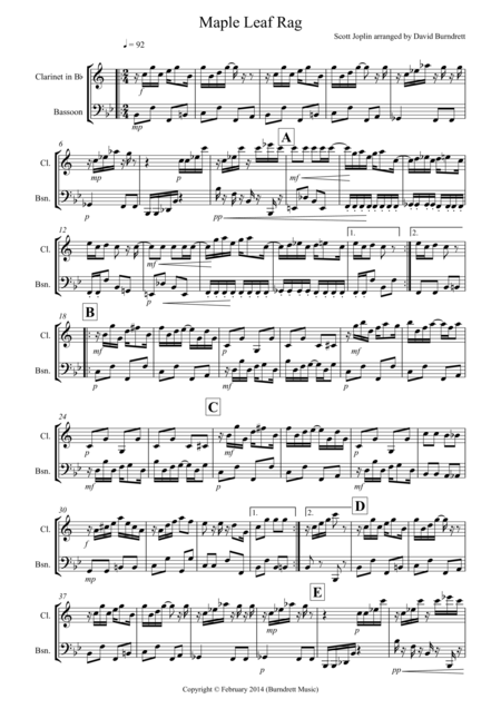 Free Sheet Music Maple Leaf Rag For Clarinet And Bassoon Duet