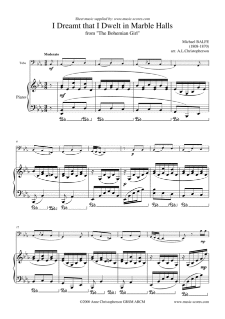 Free Sheet Music Marble Halls From The Bohemian Girl Tuba And Piano