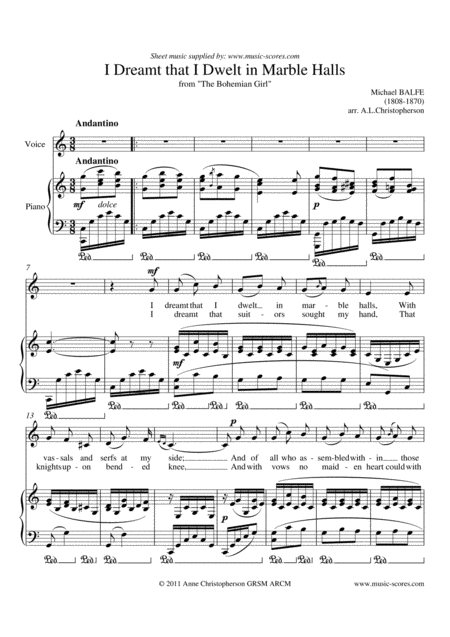 Free Sheet Music Marble Halls From The Bohemian Girl Voice And Piano C Major