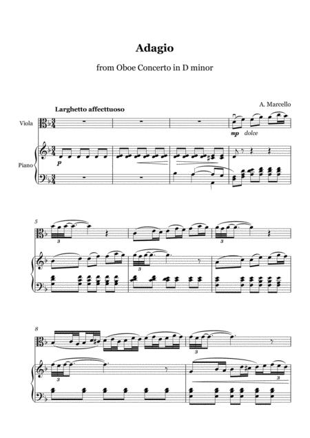 Marcello Adagio From Oboe Concerto In D Minor Viola And Piano Sheet Music