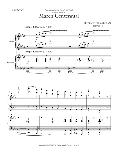 March Centennial 2014 For Piano Four Hands Sheet Music