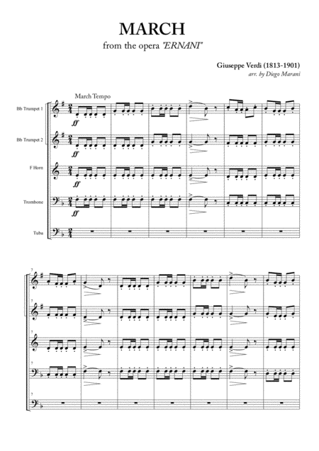 March From Ernani For Brass Quintet Sheet Music