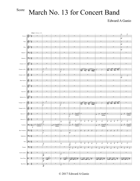 Free Sheet Music March No 13 For Concert Band