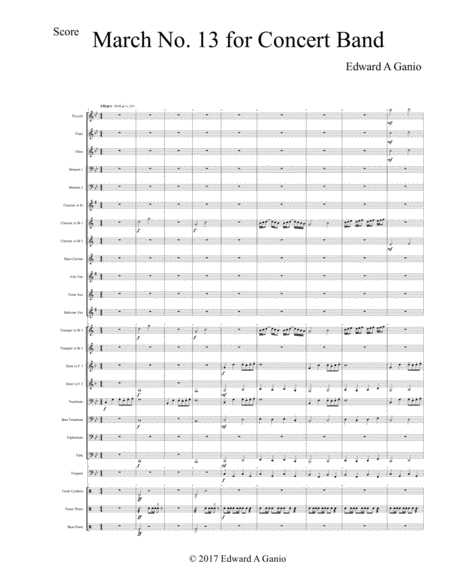 March No 13 For Concert Band Sheet Music