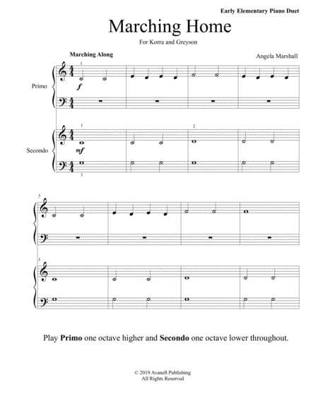 Marching Home Early Elementary Piano Duet Sheet Music