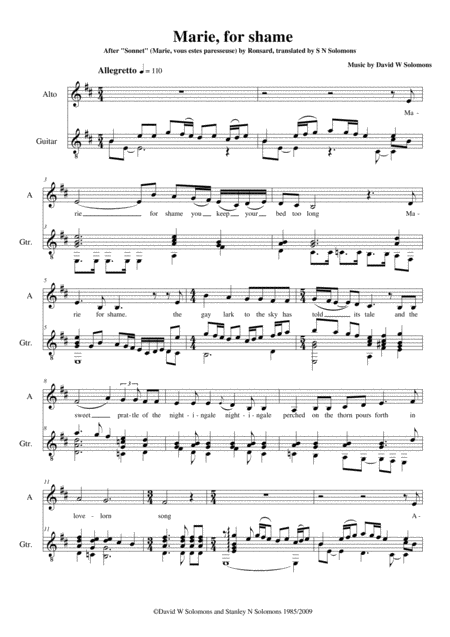Free Sheet Music Marie For Shame For Alto Voice And Guitar