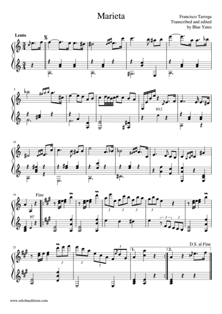 Free Sheet Music Marieta Francisco Tarrega