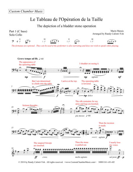 Free Sheet Music Marin Marais Depiction Of A Bladder Stone Operation Le Tableau De L Opration De La Taille For Solo Cello