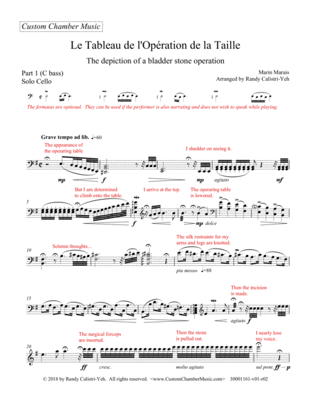 Marin Marais Depiction Of A Bladder Stone Operation Le Tableau De L Opration De La Taille For Solo Cello Sheet Music