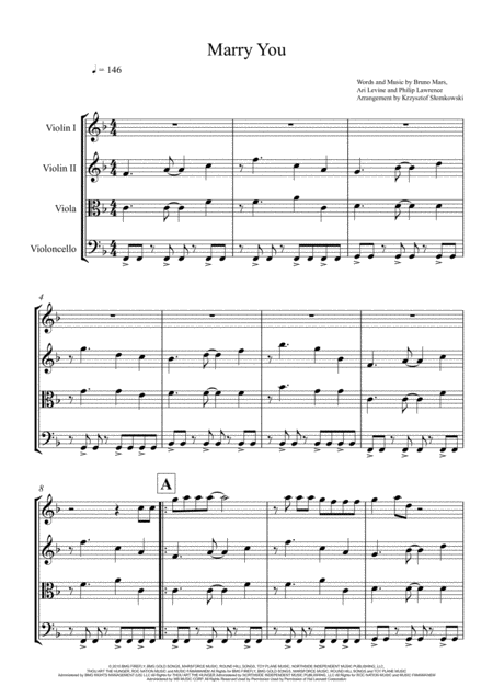 Marry You Bruno Mars String Quartet Sheet Music