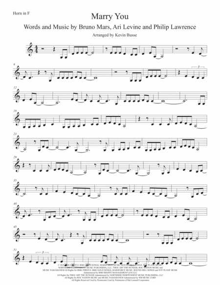 Free Sheet Music Marry You Easy Key Of C Horn In F