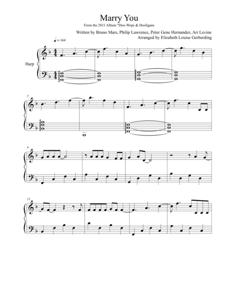 Free Sheet Music Marry You Lever Or Pedal Harp Or Piano