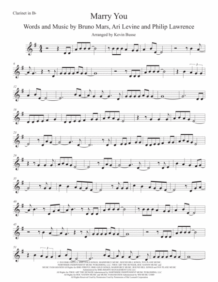 Free Sheet Music Marry You Original Key Clarinet