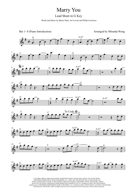 Free Sheet Music Marry You Tenor Or Soprano Saxophone Solo In G Key