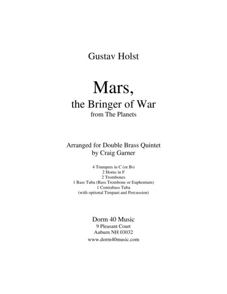 Mars The Bringer Of War From The Planets Sheet Music