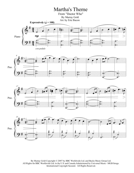 Marthas Theme From Doctor Who Sheet Music