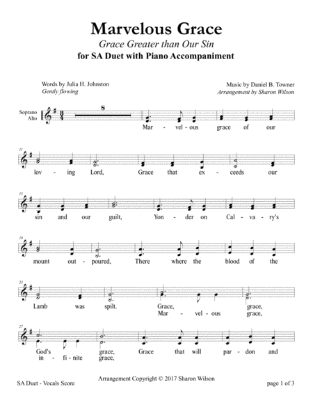 Marvelous Grace Sa Duet With Piano Accompaniment Sheet Music