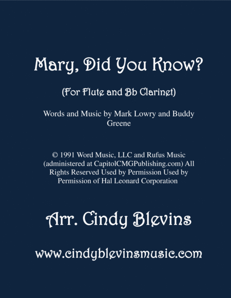 Mary Did You Know Arranged For Flute And Bb Clarinet Duet Sheet Music