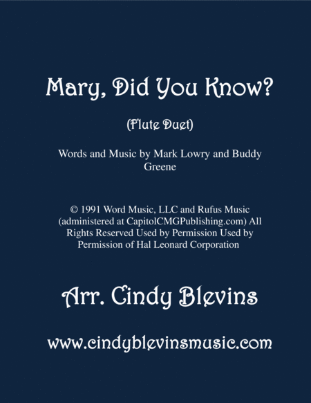 Mary Did You Know Arranged For Flute Duet Sheet Music