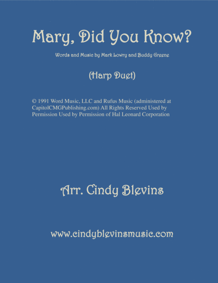 Mary Did You Know Arranged For Harp Duet Sheet Music