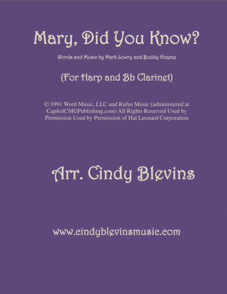 Free Sheet Music Mary Did You Know Arranged For Harp Lever Or Pedal Harp And Bb Clarinet