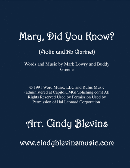 Free Sheet Music Mary Did You Know Arranged For Violin And Bb Clarinet