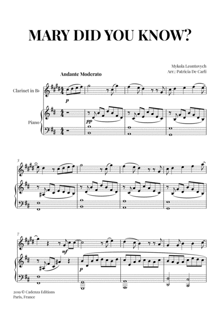 Free Sheet Music Mary Did You Know For Clarinet And Piano