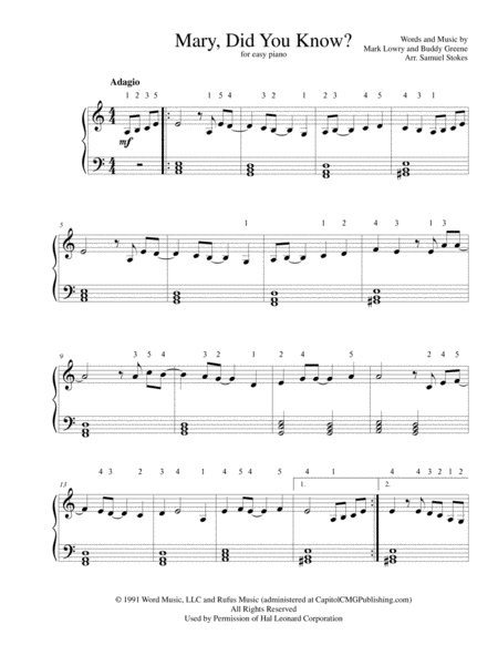 Free Sheet Music Mary Did You Know For Easy Piano