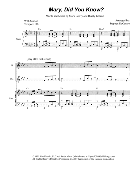 Free Sheet Music Mary Did You Know For Woodwind Trio